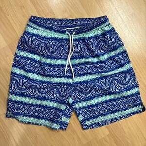 Vineyard Vines Men's Blue & Green Patterned Swim Trunks - Quick Dry, Small